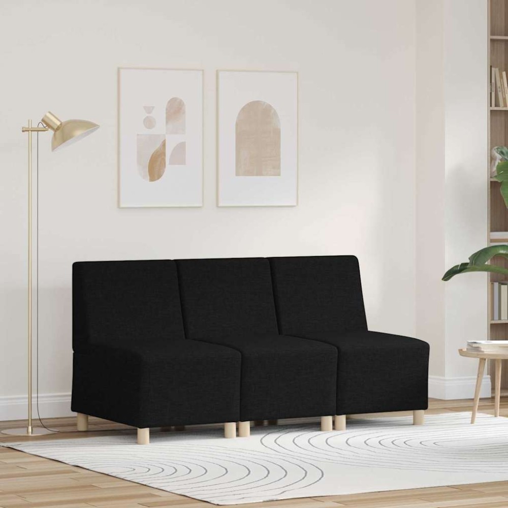 vidaXL Unitate Sofa Modulară Fără Brațe 3 pcs Negru 55 x 74 x 82 cm