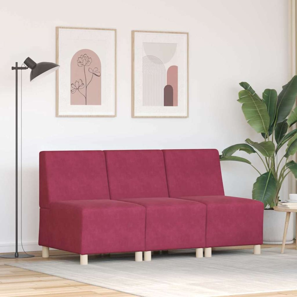 vidaXL Unitate Sofa Modulară Fără Brațe 3 pcs Roșu Vin 55 x 74 x 82 cm