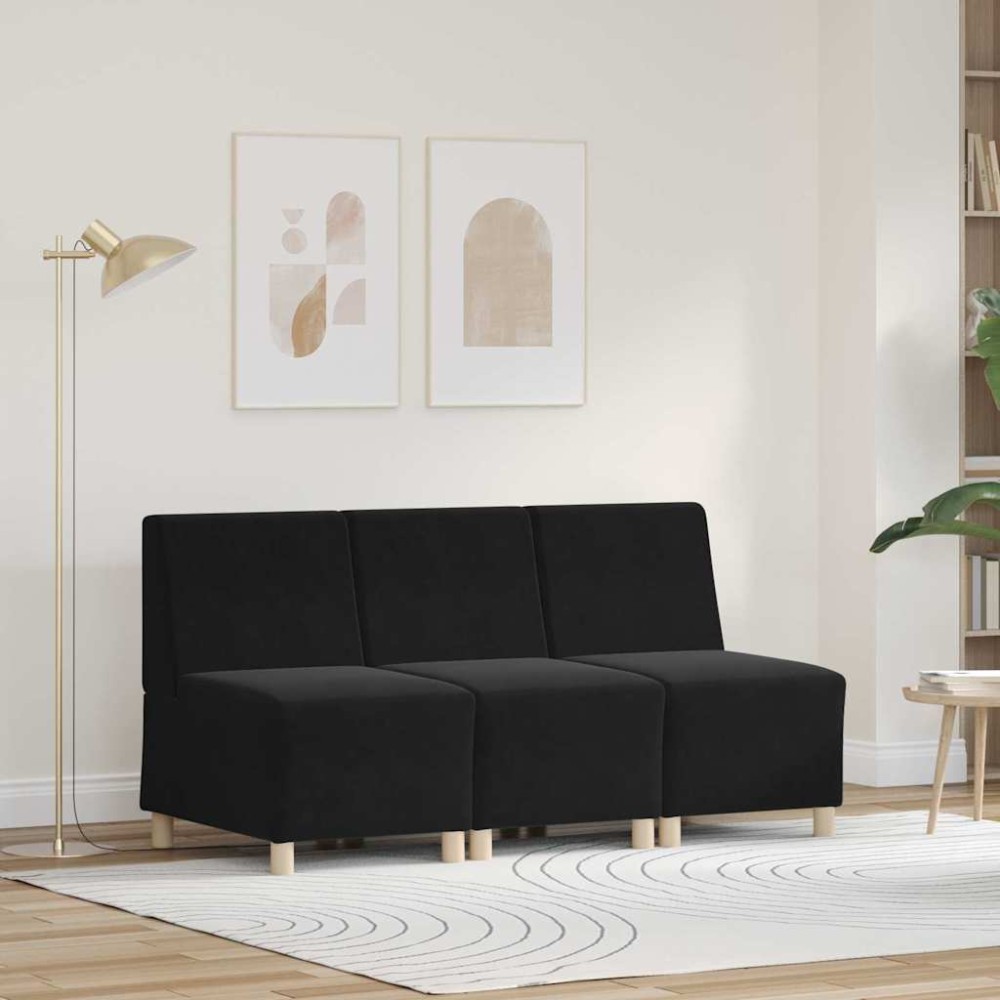 vidaXL Unitate Sofa Modulară Fără Brațe 3 pcs Negru 55 x 74 x 82 cm
