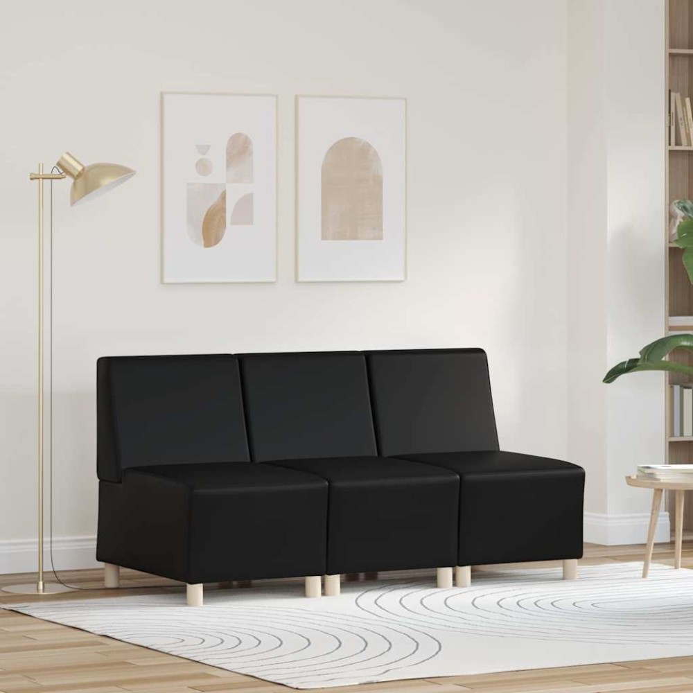 vidaXL Unitate Sofa Modulară Fără Brațe 3 pcs Negru 55 x 74 x 82 cm