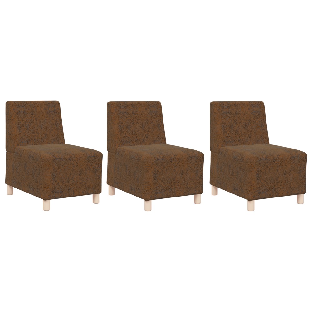 vidaXL Fotoliu 3 pcs Maro 55 x 74 x 82 cm Piele ecologică de suede