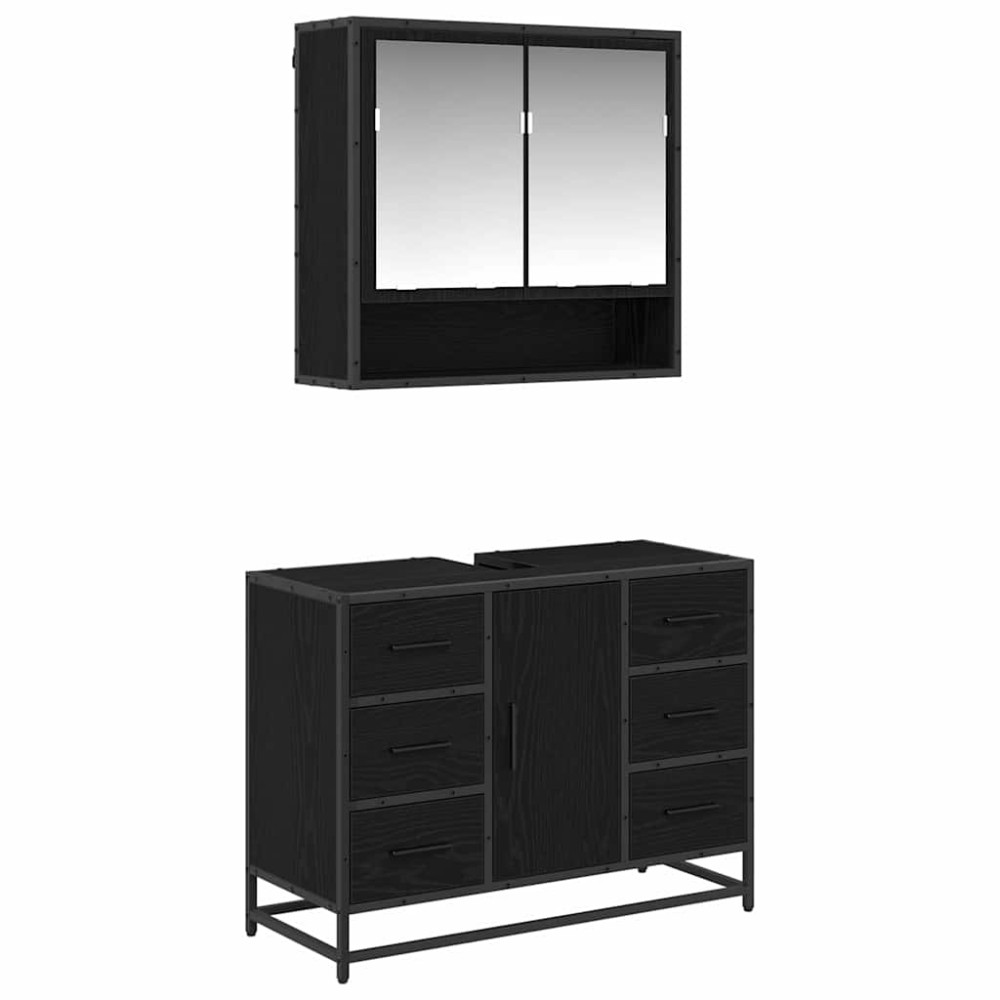 vidaXL Set de mobilier pentru baie 2 pcs Stejar Negru Lemn compozit