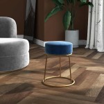 vidaXL Taburet rotund, albastru, catifea vidaXL Taburet rotund, albastru, catifea