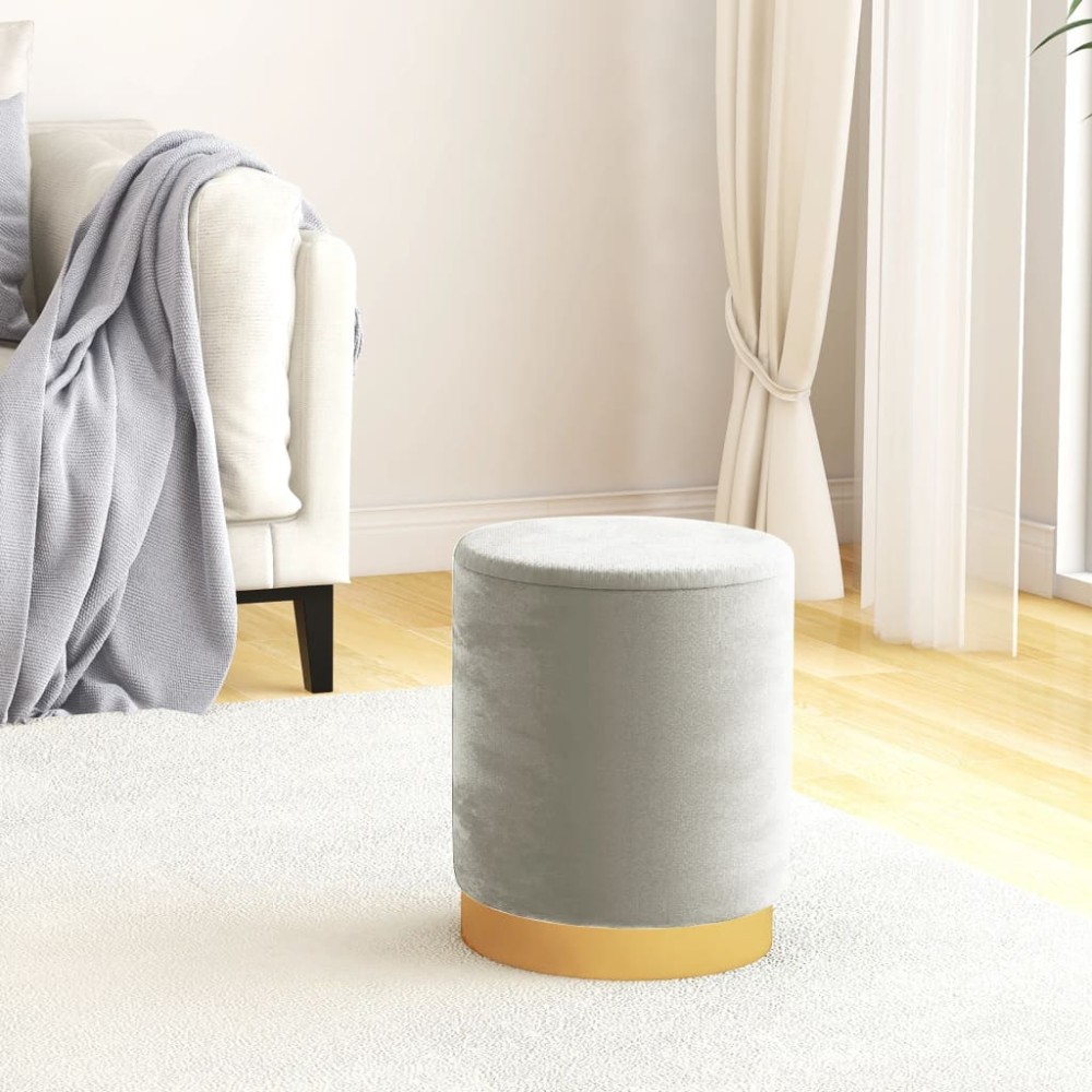 vidaXL Taburet depozitare rotund, gri deschis, catifea 31 x 37 cm
