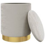 vidaXL Taburet depozitare rotund, gri deschis, catifea 31 x 37 cm vidaXL Taburet depozitare rotund, gri deschis, catifea 31 x 37 cm