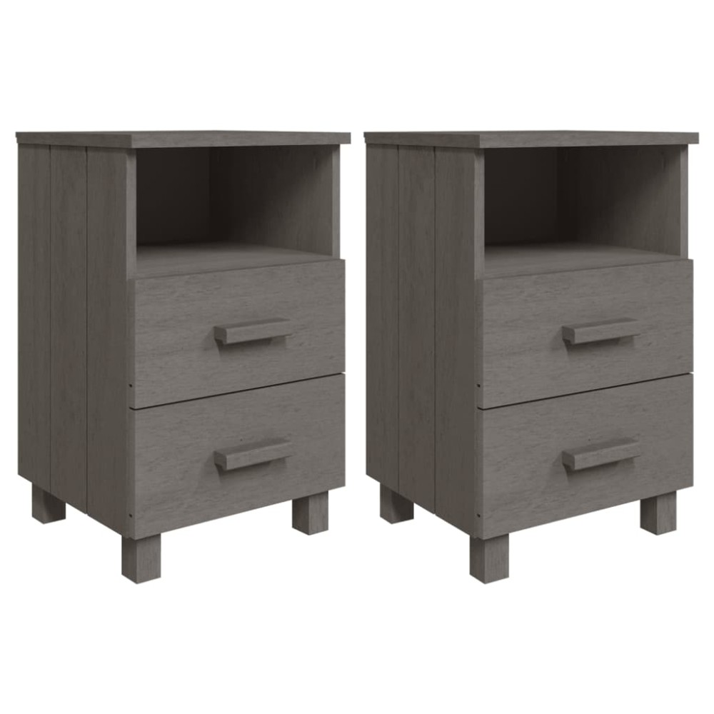 vidaXL Noptiere HAMAR, 2 buc, gri deschis, 40x35x62 cm, lemn masiv