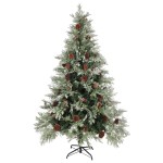 vidaXL Brad de Crăciun cu conuri de pin, verde/alb, 120 cm, PVC&PE vidaXL Brad de Crăciun cu conuri de pin, verde/alb, 120 cm, PVC&PE