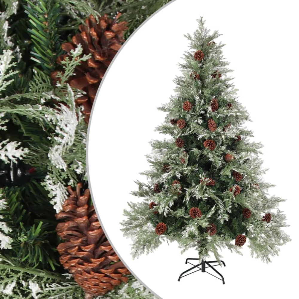 vidaXL Brad de Crăciun cu conuri de pin, verde/alb, 150 cm, PVC&PE