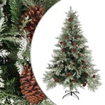 vidaXL Brad de Crăciun cu conuri de pin, verde/alb, 150 cm, PVC&PE