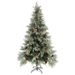 vidaXL Brad de Crăciun cu conuri de pin, verde/alb, 195 cm, PVC&PE vidaXL Brad de Crăciun cu conuri de pin, verde/alb, 195 cm, PVC&PE