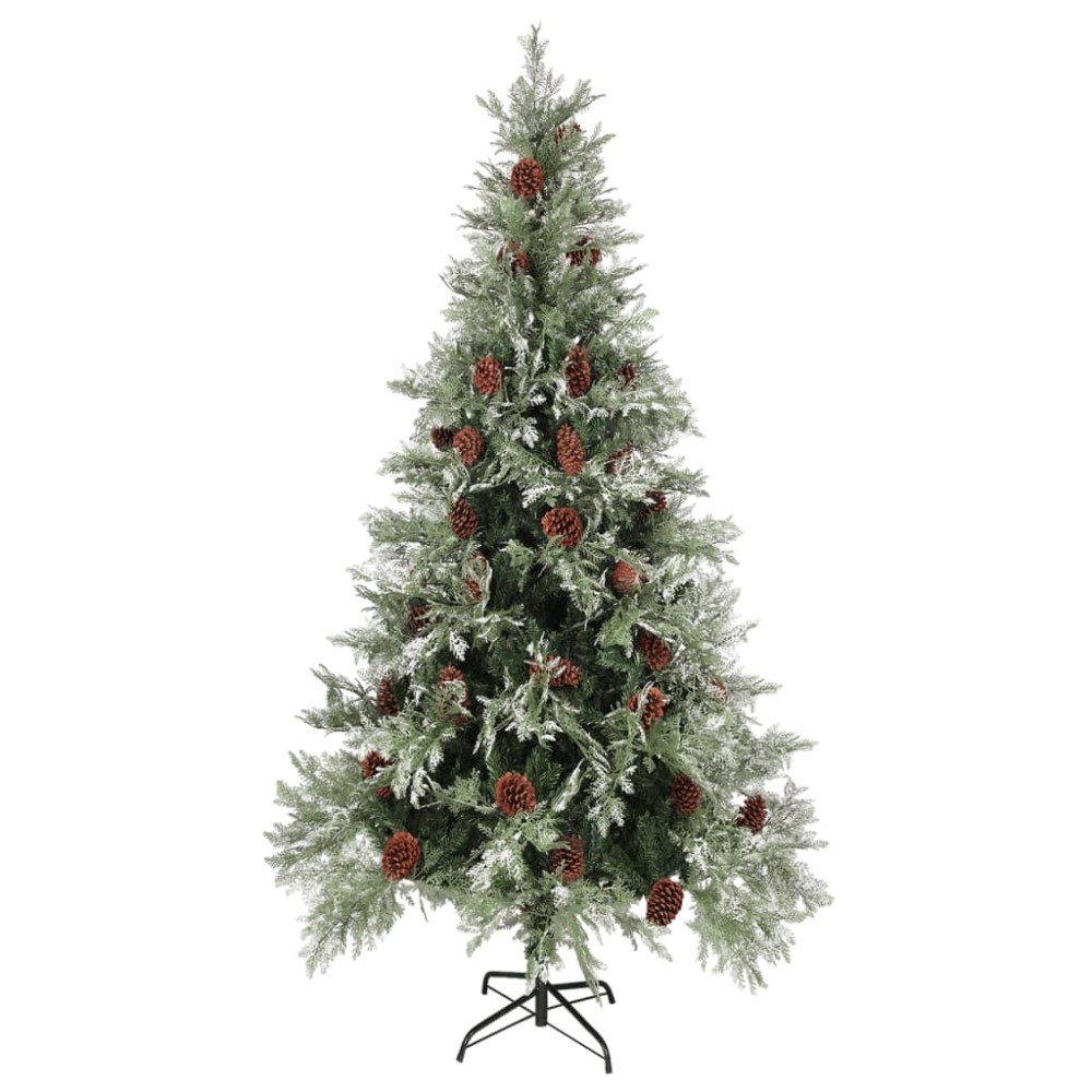 vidaXL Brad de Crăciun cu conuri de pin, verde/alb, 225 cm, PVC&PE