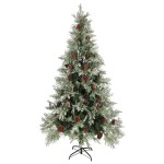 vidaXL Brad de Crăciun cu conuri de pin, verde/alb, 225 cm, PVC&PE vidaXL Brad de Crăciun cu conuri de pin, verde/alb, 225 cm, PVC&PE
