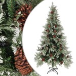 vidaXL Brad de Crăciun cu conuri de pin, verde/alb, 225 cm, PVC&PE vidaXL Brad de Crăciun cu conuri de pin, verde/alb, 225 cm, PVC&PE