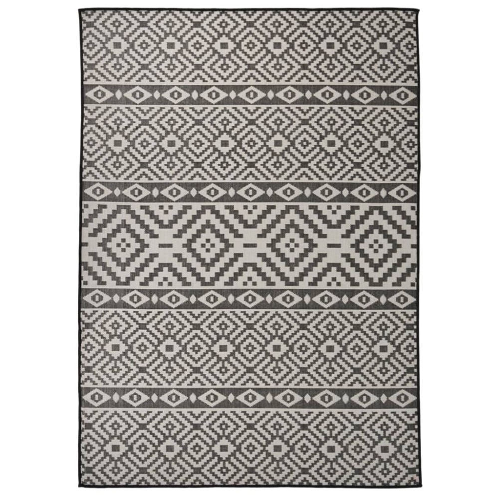 vidaXL Covor de exterior, dungi negre, 120x170 cm, țesătură plată