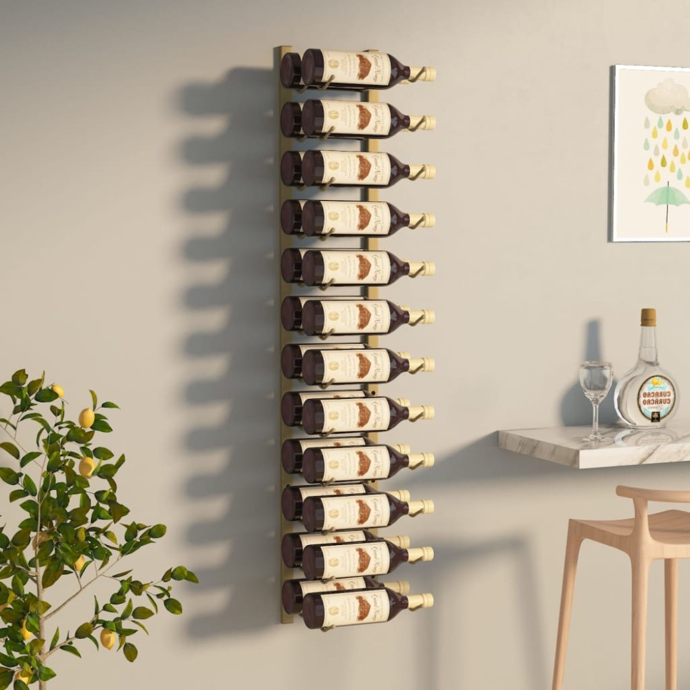vidaXL Suport sticle de vin, de perete, 24 sticle, auriu, fier