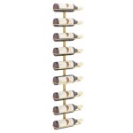 vidaXL Suport sticle de vin, de perete, 9 sticle, auriu, fier