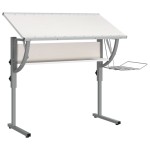 vidaXL Birou creație alb & gri 110x53x(58-87)cm lemn prelucrat & oțel vidaXL Birou creație alb & gri 110x53x(58-87)cm lemn prelucrat & oțel