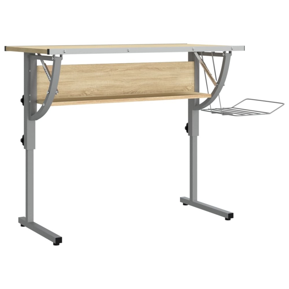 vidaXL Birou stejar sonoma & gri 110x53x(58-87) cm lemn prelucrat&oțel