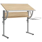 vidaXL Birou stejar sonoma & gri 110x53x(58-87) cm lemn prelucrat&oțel