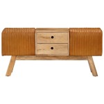 vidaXL Bancă Bok maro, 107 cm, piele naturală capră / lemn masiv mango