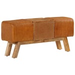 vidaXL Bancă Bok maro, 107 cm, piele naturală capră / lemn masiv mango