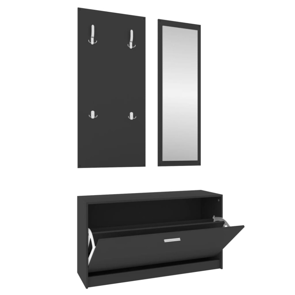 vidaXL Set pantofar 3 în 1, negru, lemn prelucrat