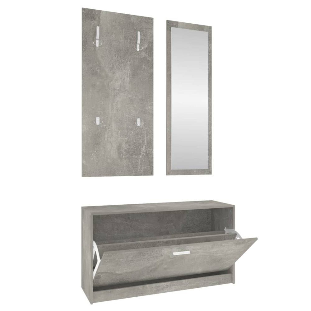 vidaXL Set pantofare 3 în 1, gri beton, lemn prelucrat