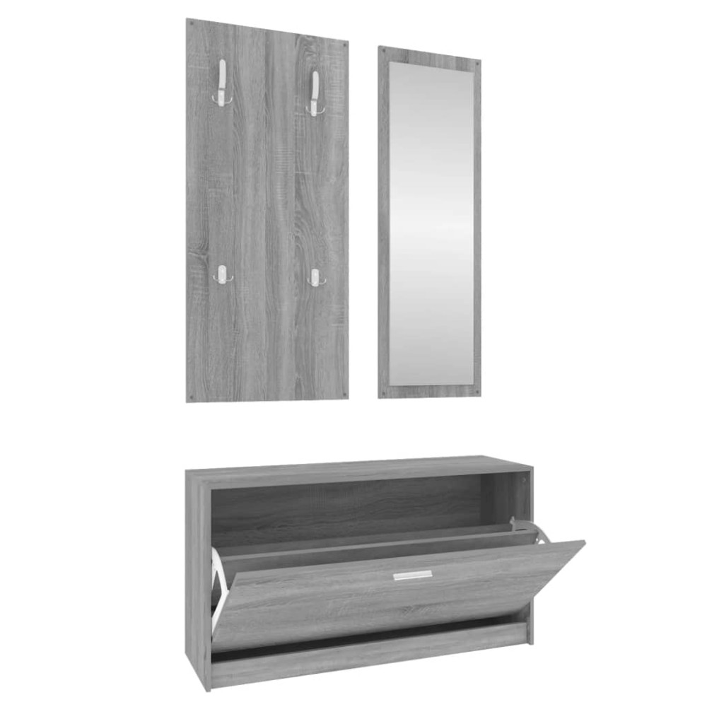 vidaXL Set pantofar 3 în 1, gri sonoma, lemn prelucrat
