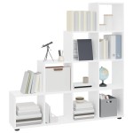 vidaXL Bibliotecă în trepte, alb extralucios, 142 cm, lemn compozit