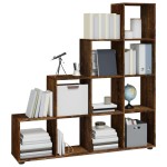 vidaXL Bibliotecă în trepte, stejar fumuriu, 142 cm, lemn compozit