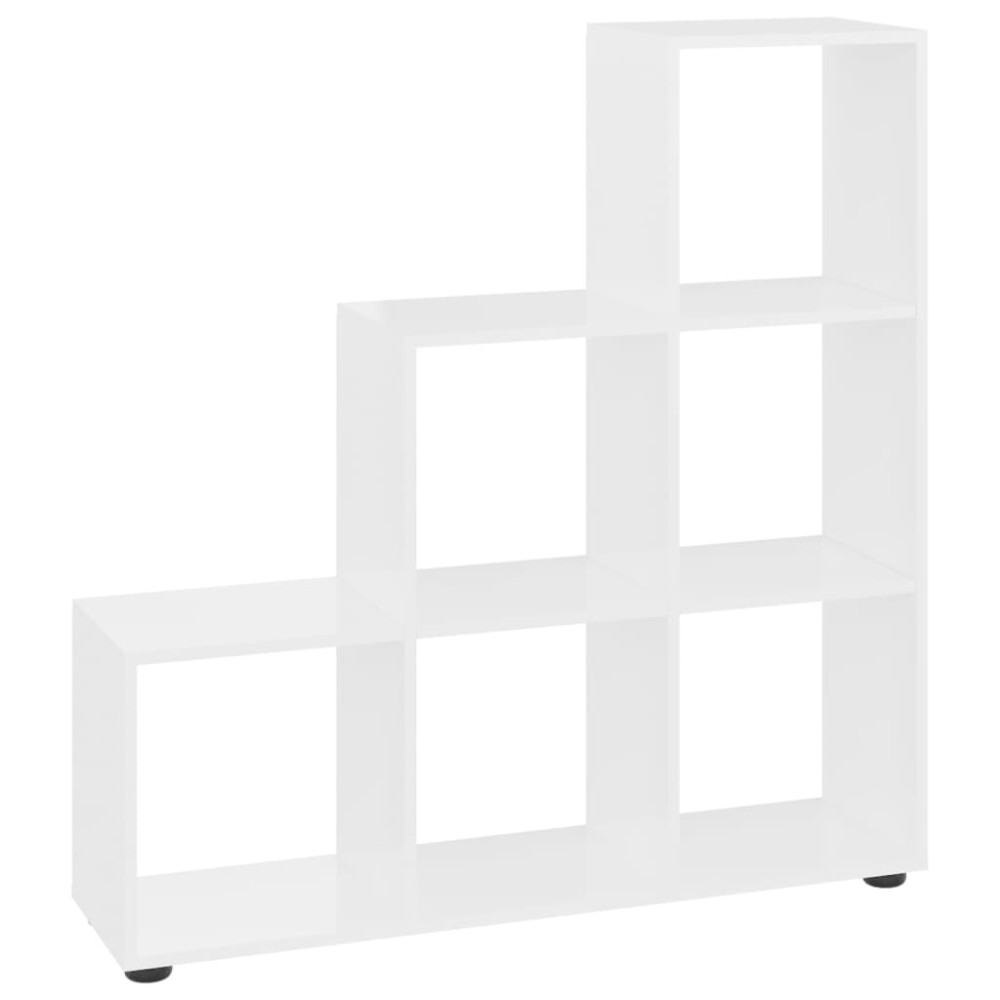 vidaXL Bibliotecă în trepte, alb extralucios, 107 cm, lemn compozit