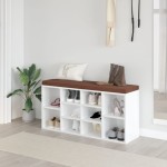 vidaXL Bancheta pantofar, alb extralucios, 103x30x48 cm, lemn compozit vidaXL Bancheta pantofar, alb extralucios, 103x30x48 cm, lemn compozit