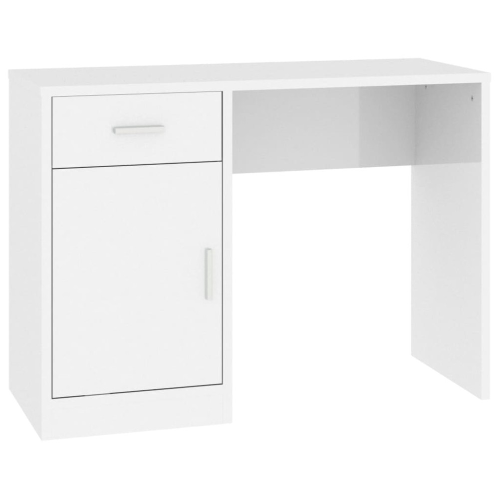 vidaXL Birou cu sertar și dulap, alb extralucios, 100x40x73 cm, lemn