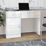 vidaXL Birou cu sertar și dulap, alb extralucios, 100x40x73 cm, lemn vidaXL Birou cu sertar și dulap, alb extralucios, 100x40x73 cm, lemn