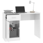 vidaXL Birou cu sertar și dulap, alb extralucios, 100x40x73 cm, lemn vidaXL Birou cu sertar și dulap, alb extralucios, 100x40x73 cm, lemn