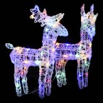 vidaXL Reni de Crăciun, 2 buc., multicolor, 80 LED-uri, acril vidaXL Reni de Crăciun, 2 buc., multicolor, 80 LED-uri, acril