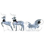 vidaXL Decor de Crăciun cu reni și sanie, 60 LED-uri, alb, exterior vidaXL Decor de Crăciun cu reni și sanie, 60 LED-uri, alb, exterior