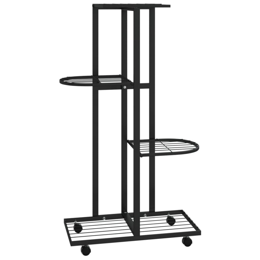 vidaXL Suport de flori cu 4 etaje, cu roți, negru, 44x23x80 cm, fier