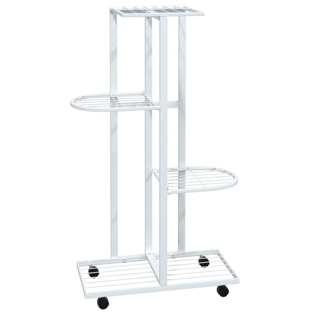 vidaXL Suport de flori cu 4 etaje, cu roți, alb, 44x23x80 cm, fier