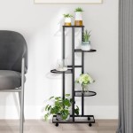 vidaXL Suport de flori cu 5 etaje, cu roți, negru, 44x23x100 cm, fier vidaXL Suport de flori cu 5 etaje, cu roți, negru, 44x23x100 cm, fier