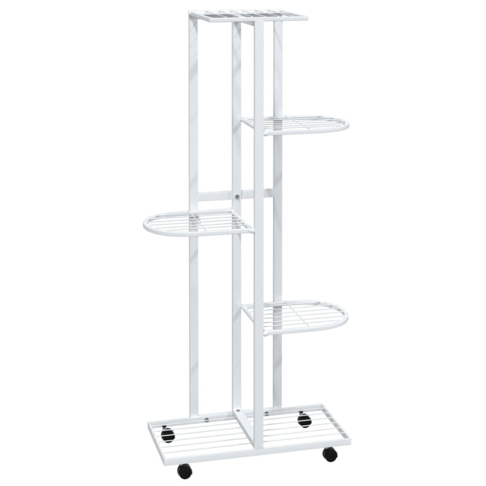 vidaXL Suport de flori cu 5 etaje, cu roți, alb, 44x23x100 cm, fier