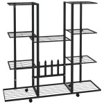 vidaXL Suport pentru flori cu roți, 94,5x24,5x91,5 cm, negru, fier vidaXL Suport pentru flori cu roți, 94,5x24,5x91,5 cm, negru, fier