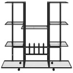 vidaXL Suport pentru flori cu roți, 94,5x24,5x91,5 cm, negru, fier vidaXL Suport pentru flori cu roți, 94,5x24,5x91,5 cm, negru, fier