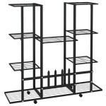 vidaXL Suport pentru flori cu roți, 94,5x24,5x91,5 cm, negru, fier vidaXL Suport pentru flori cu roți, 94,5x24,5x91,5 cm, negru, fier