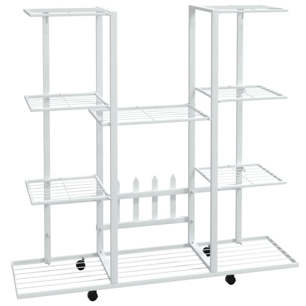 vidaXL Suport pentru flori cu roți, 94,5x24,5x91,5 cm, alb, fier