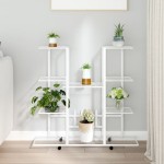 vidaXL Suport pentru flori cu roți, 94,5x24,5x91,5 cm, alb, fier vidaXL Suport pentru flori cu roți, 94,5x24,5x91,5 cm, alb, fier