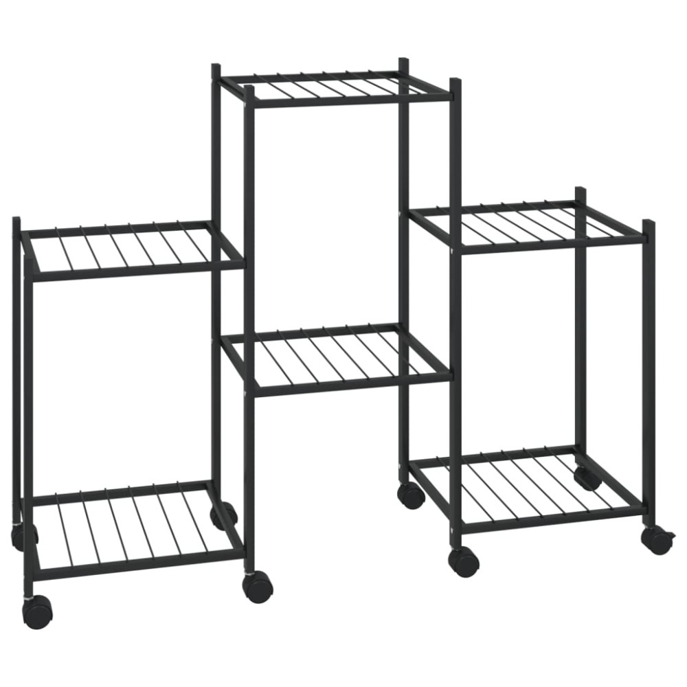 vidaXL Suport pentru flori cu roți, 83x25x63,5 cm, negru, fier