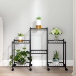 vidaXL Suport pentru flori cu roți, 83x25x63,5 cm, negru, fier vidaXL Suport pentru flori cu roți, 83x25x63,5 cm, negru, fier