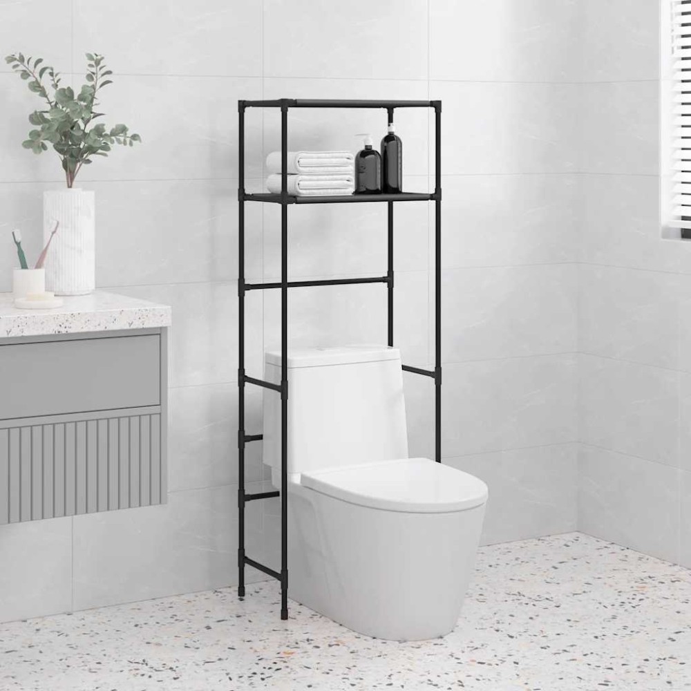 vidaXL Etajeră deasupra toaletei 2 polițe, negru, 53,5x28x143 cm, fier