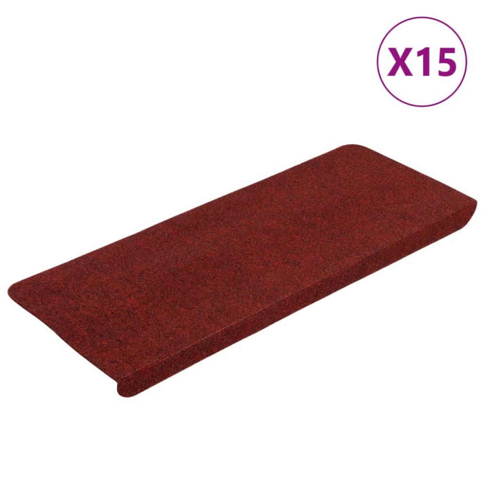 vidaXL Covorașe scări autoadezive, 15 buc., roșu, 65x24,5x3,5 cm